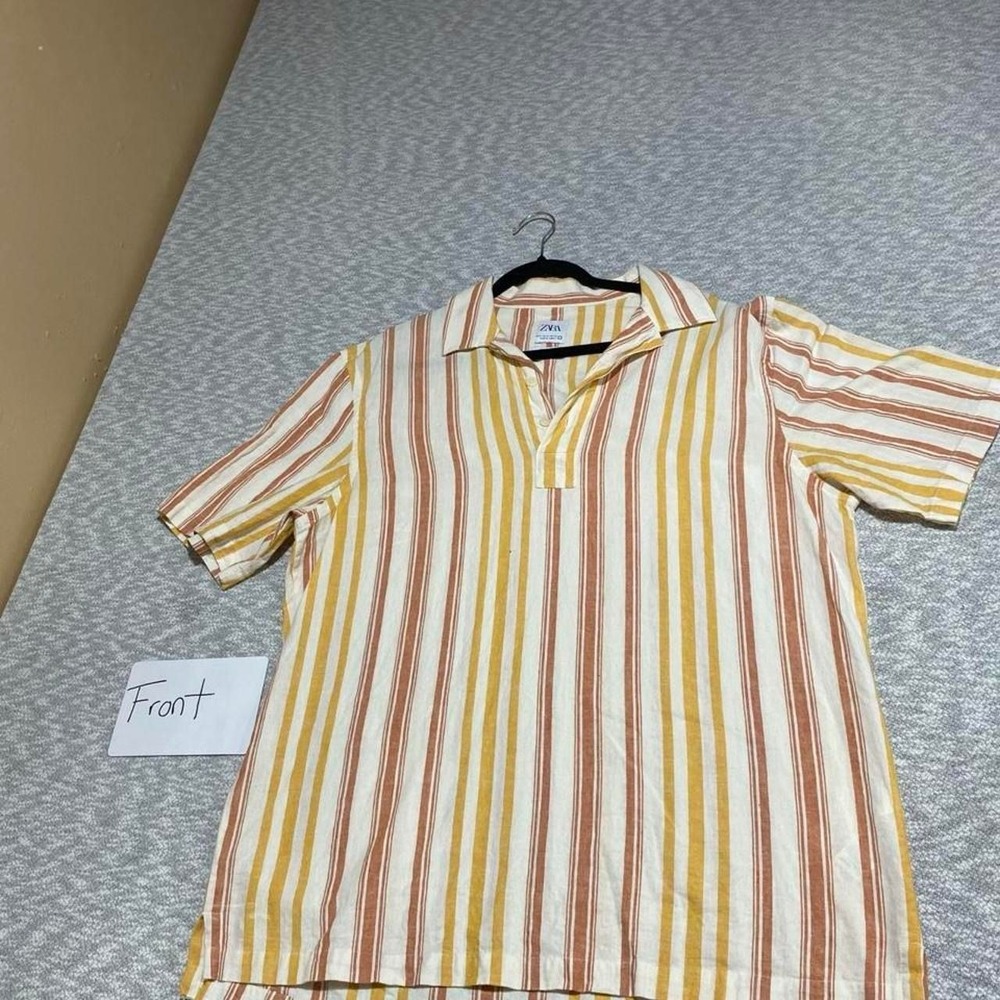 Zara multicolor vertical striped polo shirt relaxed fit women XL. sKU-B991